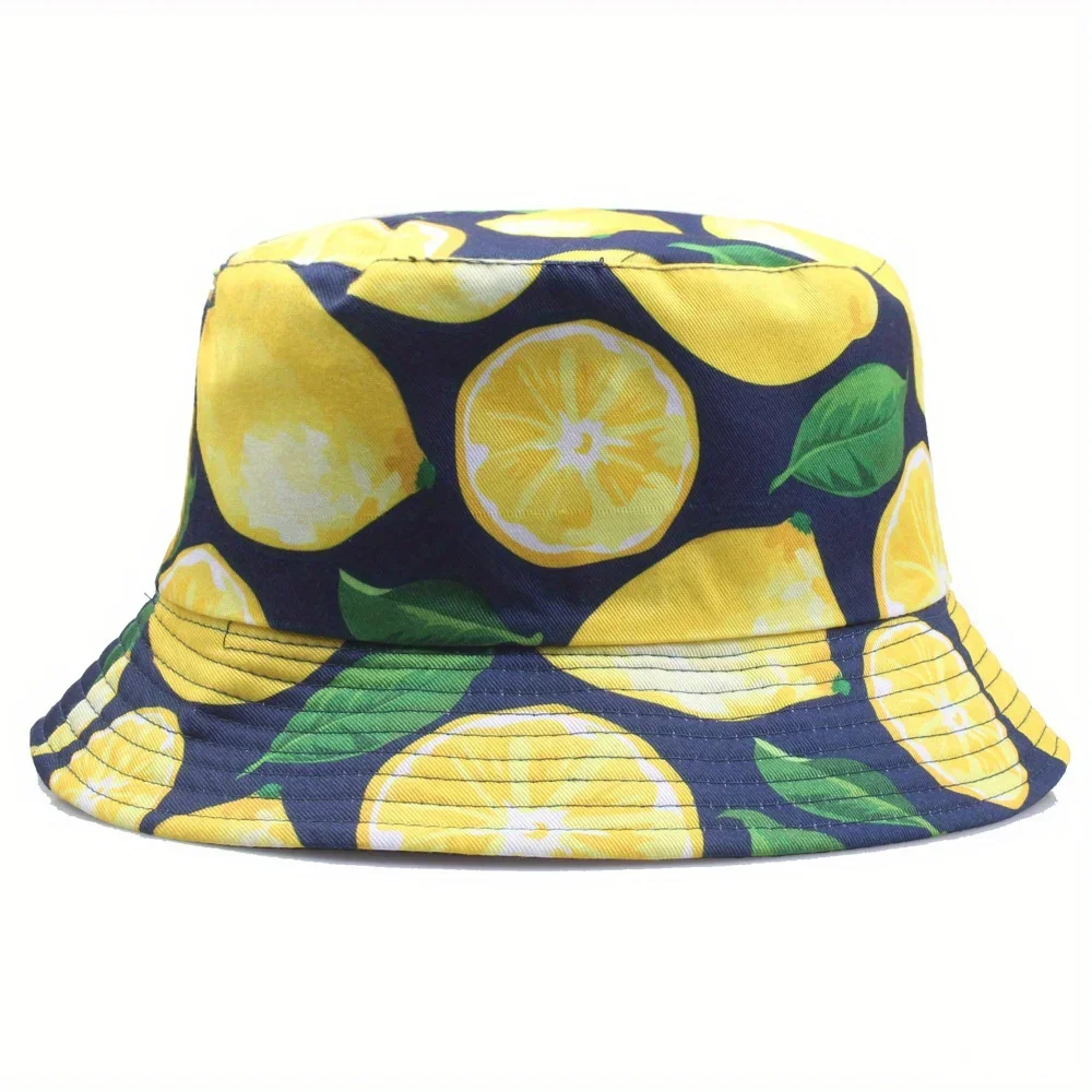 Fruit Print Pattern Fisherman's Hat Fishing Tourism Leisure Sunshade Basin Hat Convenient Foldable Fashionable Versatile Sun Hat