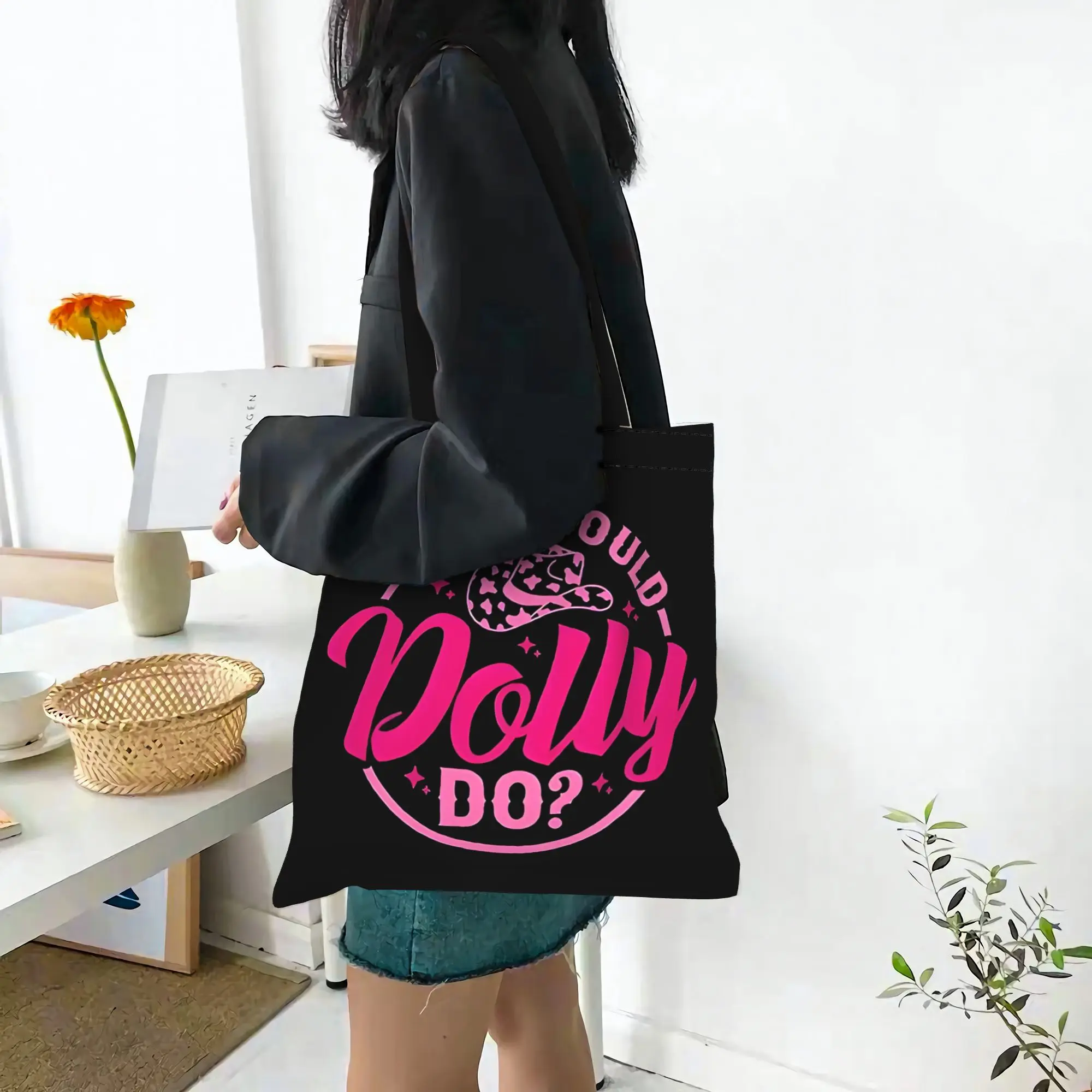 Customized What Would Dolly Do Country Music Women's Bag Shopping Bag Reusable Double Sided Canvas Tote Bag Shoulder  Handbag
