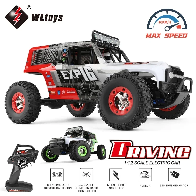 WLtoys 1/12 124006 Rc Car off Road 4x4 Trucks With LED light 2.4G Higt Speed Adults Professional Remote Control Climbing Cars