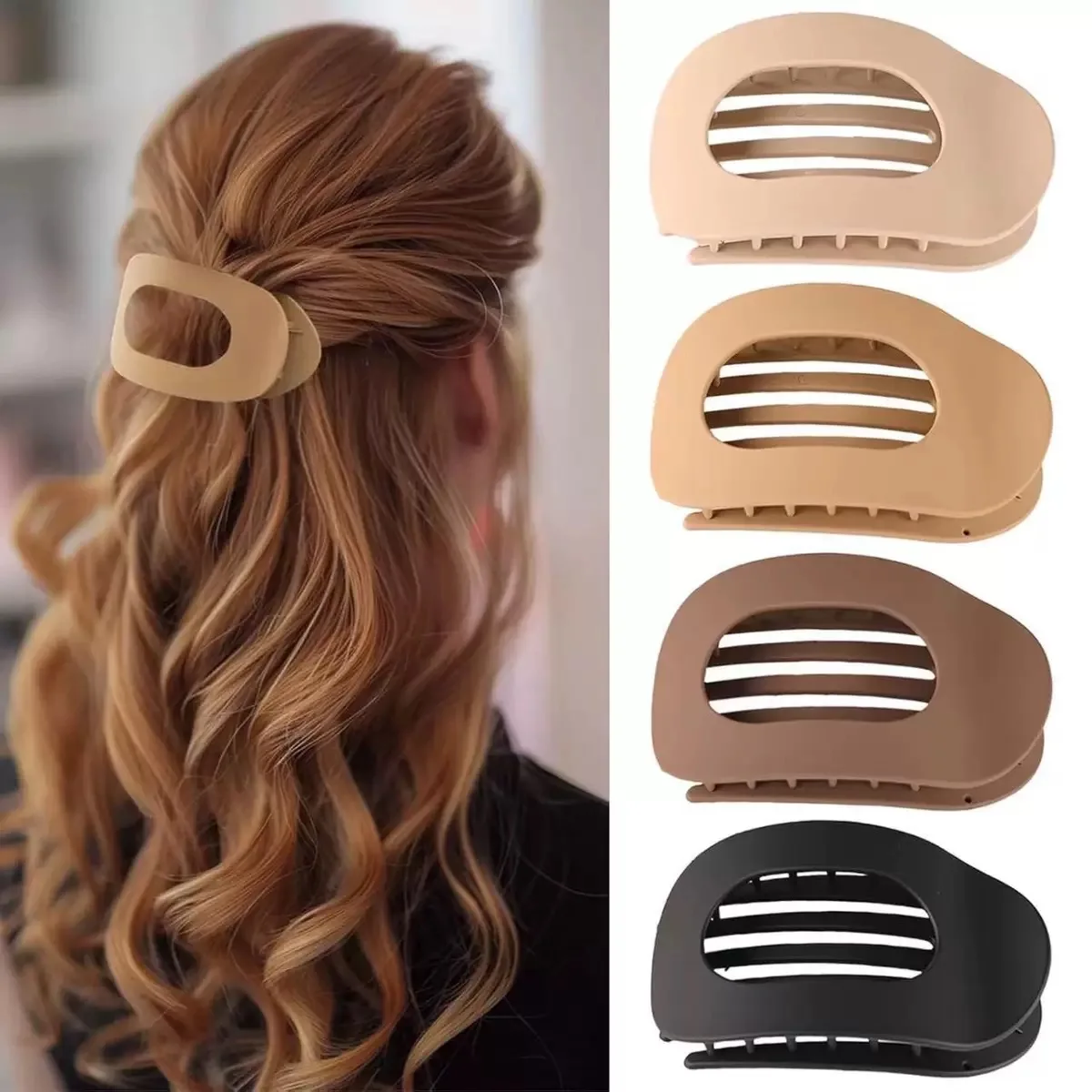 New Matte Oval Flat Clip - Minimalist Large Curved Arc Duckbill Hair Clips for Amazon
