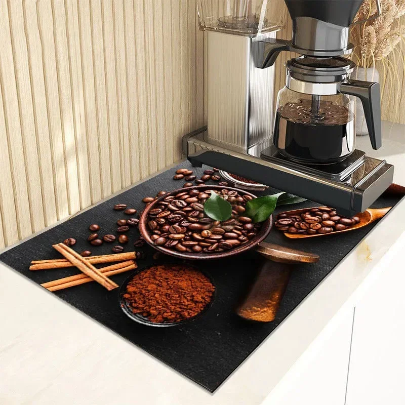 Coffee Print Kitchen Countertop Home Decoration Accessories Absorbent Pad  Small Rugs for Bedroom Drying Mats