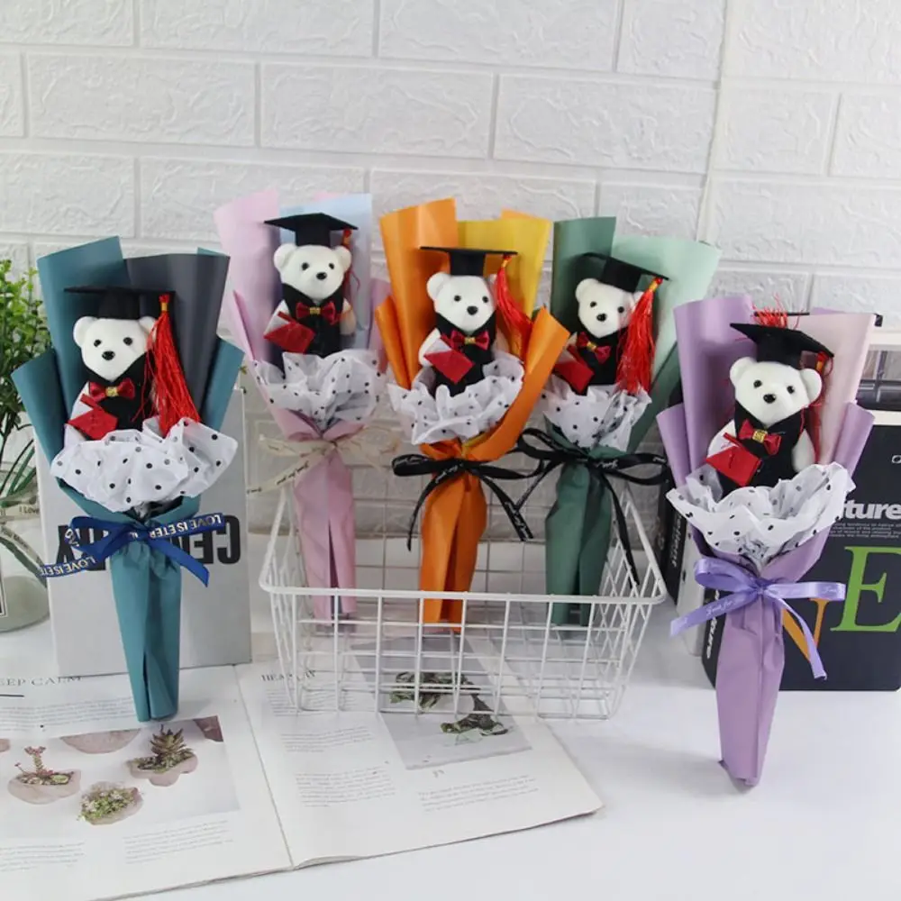 Regalo di laurea Orso adorabile Bouquet di orsi di laurea Bellissimo orso elegante Bouquet di peluche Orso dottorato di cartone animato Regalo per studenti giocattolo
