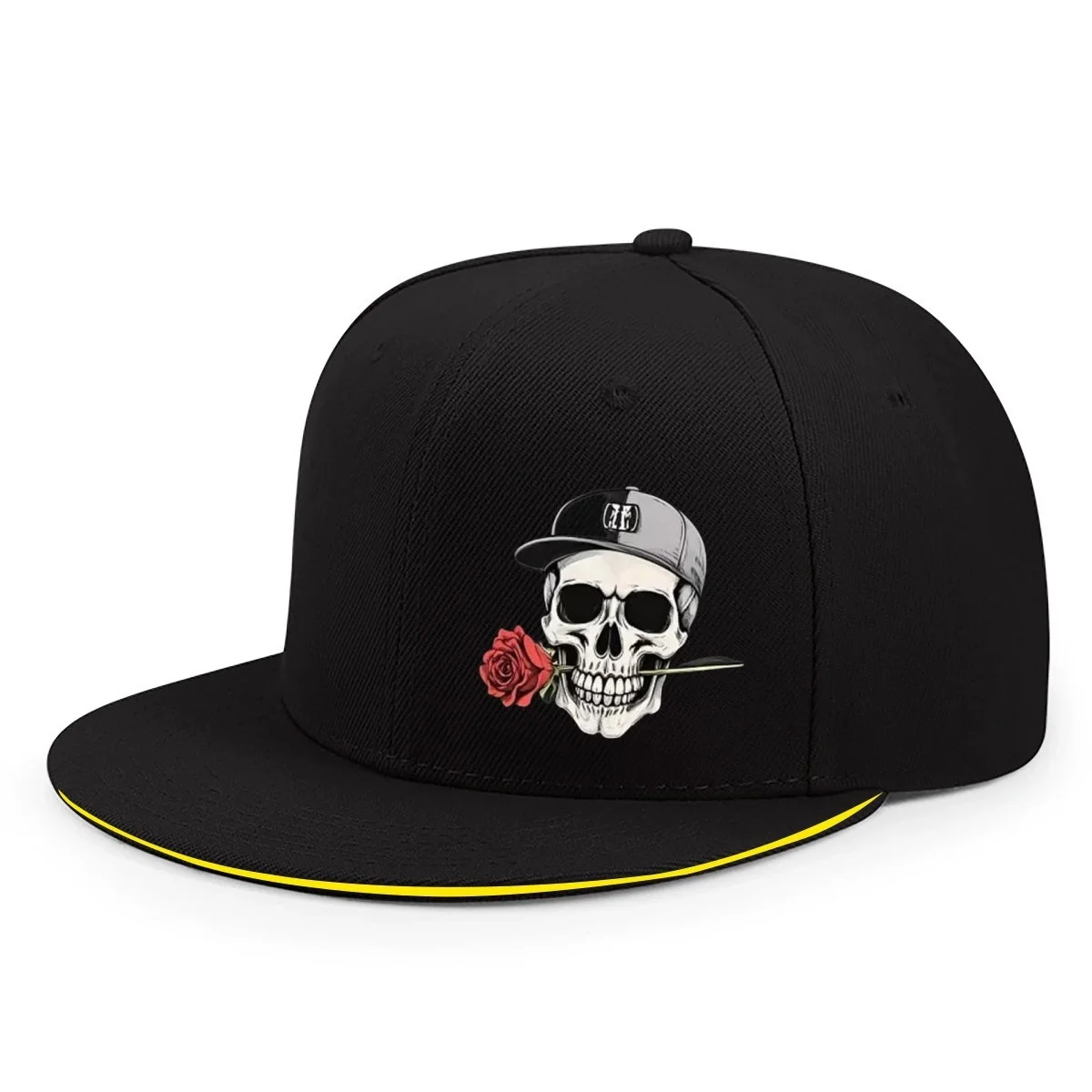 Neue verstellbare Hip-Hop-Baseballkappe mit Totenkopf- und Rosenmotiven im Vintage-Stil mit flachem Schirm für Outdoor-Street-Sportarten. – Detail 5
