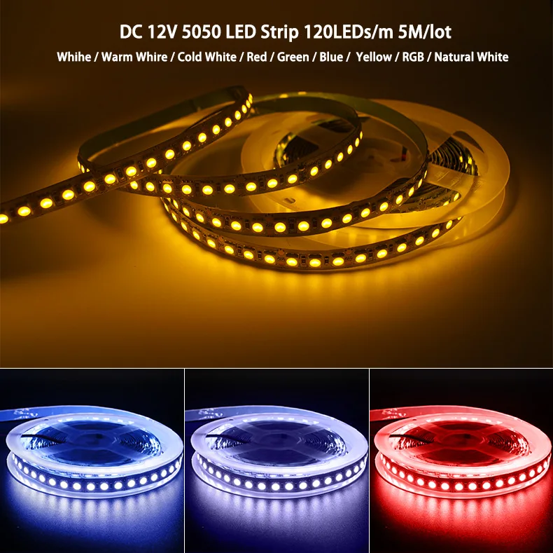 2835 5050 5054 LED Strip 5M 60/120/240/480LEDs/m DC12V 24V White RGB Flexible LED Tape For Home Decoration
