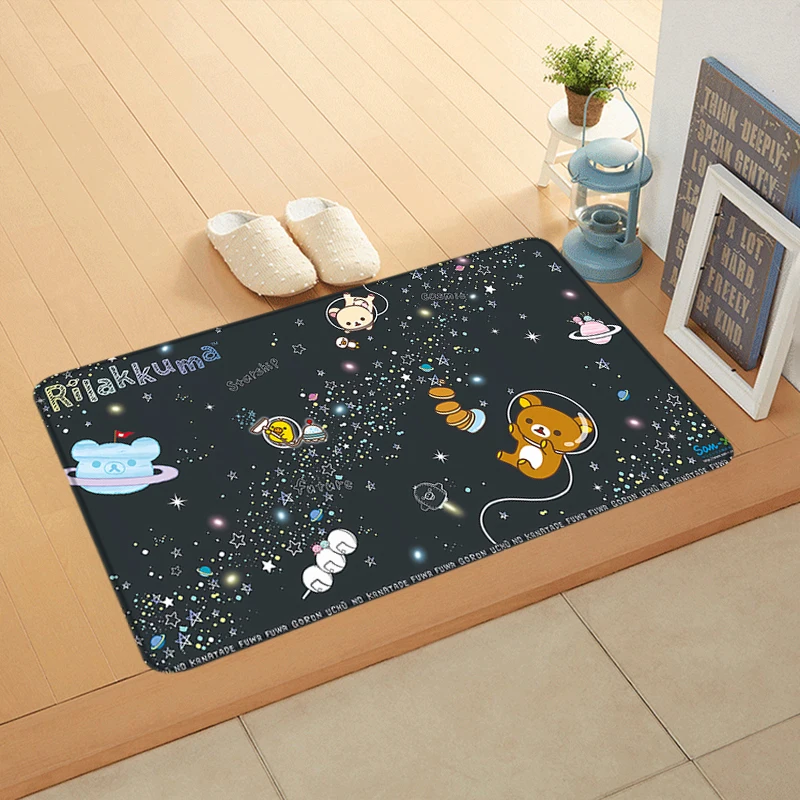 Doormat Flannel Floor Mat R-Rilakkuma Indoor Foot Rug Fluffy Bedside Mats Kitchen Corridor Absorbent Carpet Ideal Balcony Decor
