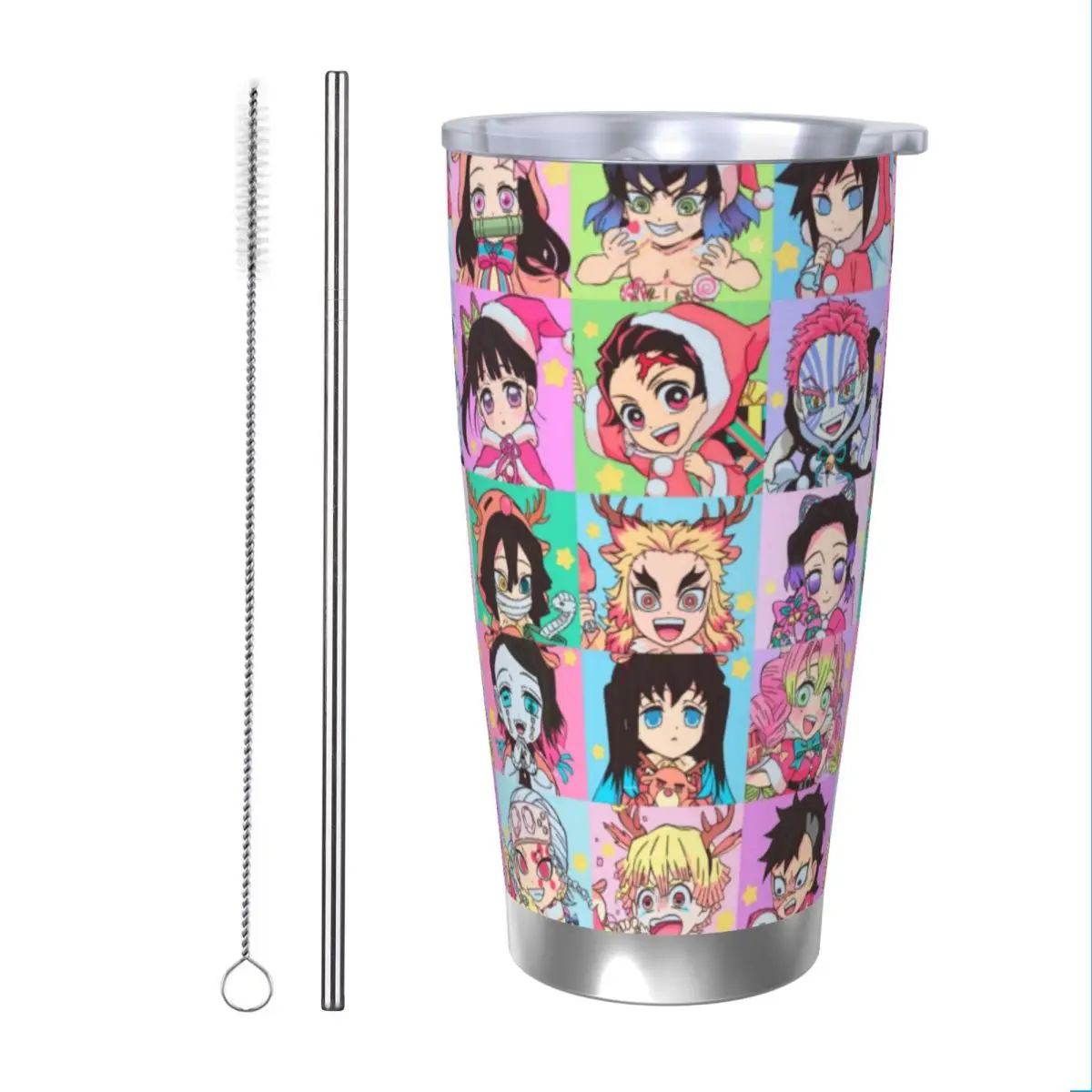 Demon Slayer Kimetsu No Yaiba 20oz Stainless Steel Car Mug Straw Thermal Iced Travel Cup Vacuum Insulated Coffee Hot Cup