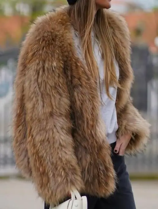 Damesmode nepbont ontwerp thermische jassen herfst en winter elegant temperament pluche jas met lange mouwen voor dameskleding