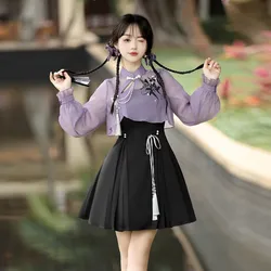 Nuovo stile cinese migliorato elementi Hanfu manica lunga Top Halter gonna vestito Set elegante Qipao donne Lolita Jk Dress