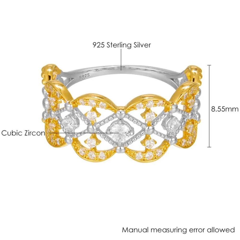 LAMOON Vintage Court Style  Luxury Holow Out Ring For Women Elegant Flower 925 Sterling Silver Gold Plated Fine Jewelry Gift