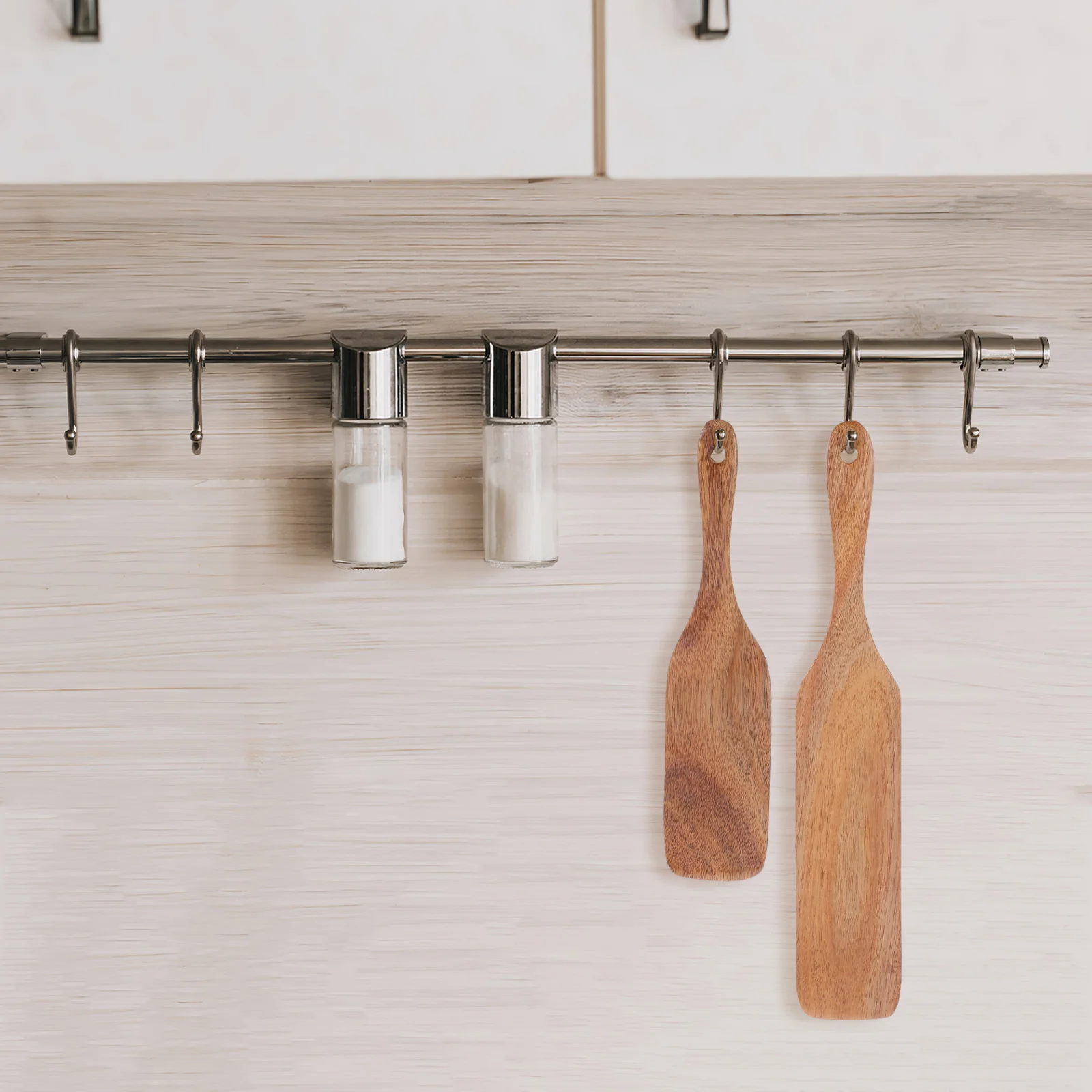 

2Pcs Solid Wood Spatula Set Long Handle Ergonomic Design for Safe Cooking Non-Stick Kitchen Utensil Easy to Clean