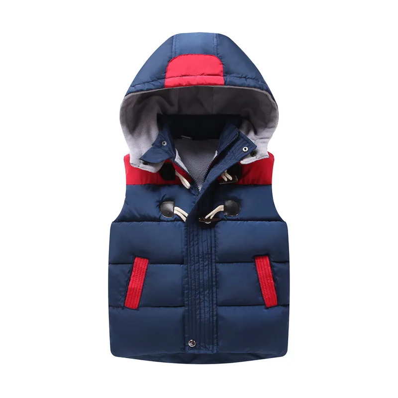 2024 Winter Warm 3 4 6 8 10 11 12 Years Teenager Thickening Outerwear Color Patchwork Hooded Vest Waistcoat For Kids Boys Girls