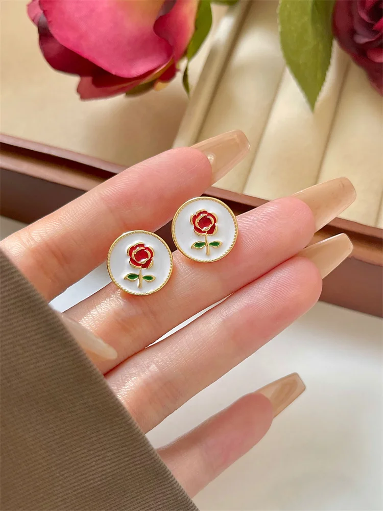 Little Prince Rose Earrings Female French Vintage Elegant Earrings Versatile Jewelry No Ear Hole Ear Clip