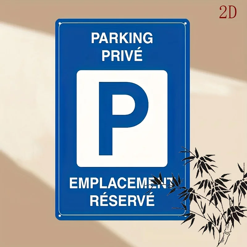Panneau de stationnement français – Décoration de stationnement privée avec lettrage "P" et texte français – Affiche en métal fer blanc robuste – Et blanc