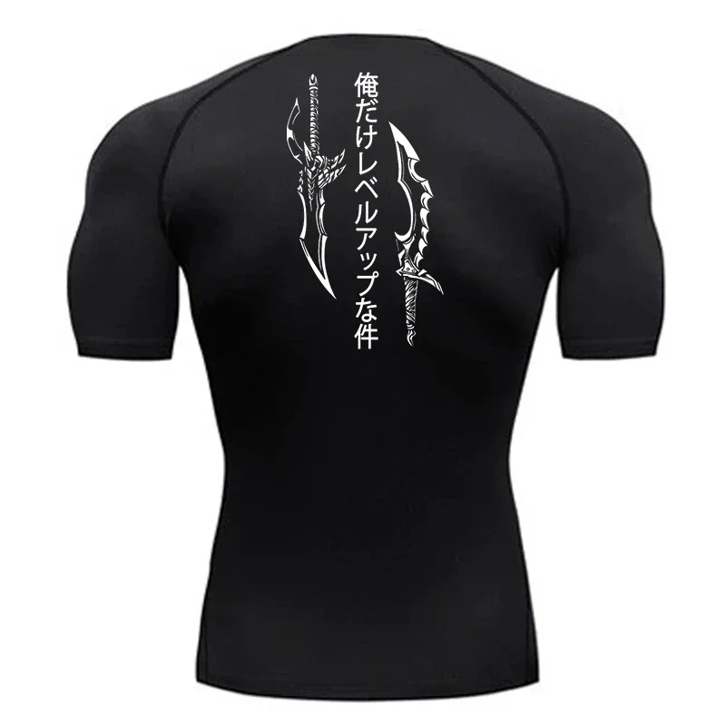 Camiseta de compresión de Anime con estampado de daga para hombre, camiseta deportiva de secado rápido para gimnasio, ejercicio, camiseta básica para correr