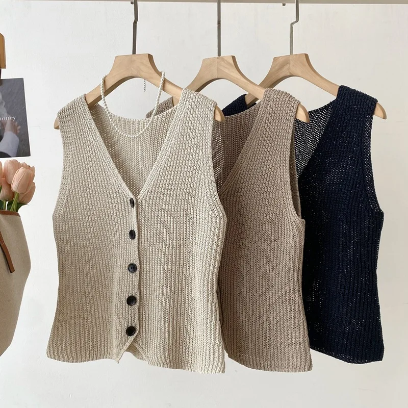 Dave&di 26 Spring/summer New Product High Intelligence Vest V-neck And Paper Sand Coarse Needle Texture Stacked Sleeveless Tank 4