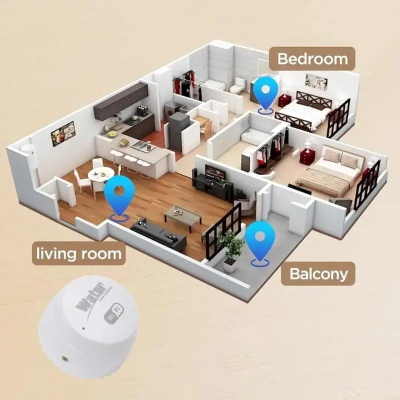 

WiFi Intelligent Water Leak Detector Alarm for Home Security & Flood Prevention Y4QC