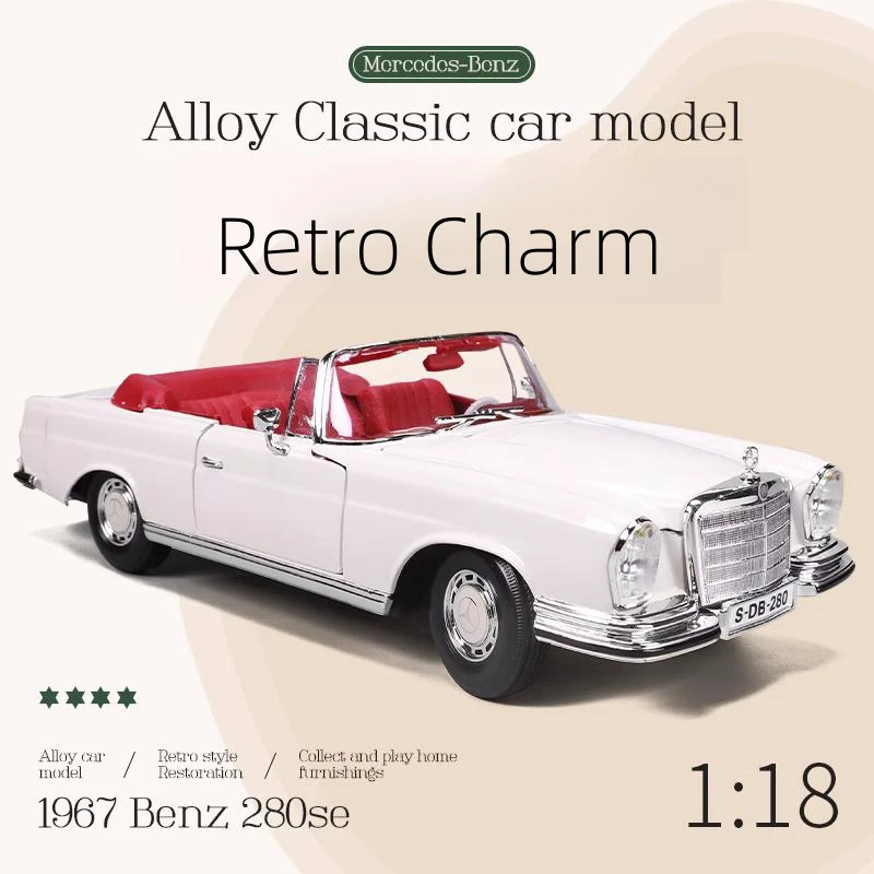 

Genuine MaiSto Boutique 1:18 Benz Classic Cars 280SE 2 Doors Opened Alloy Toy Car Model Metal Die-cast Toys Boy Gifts