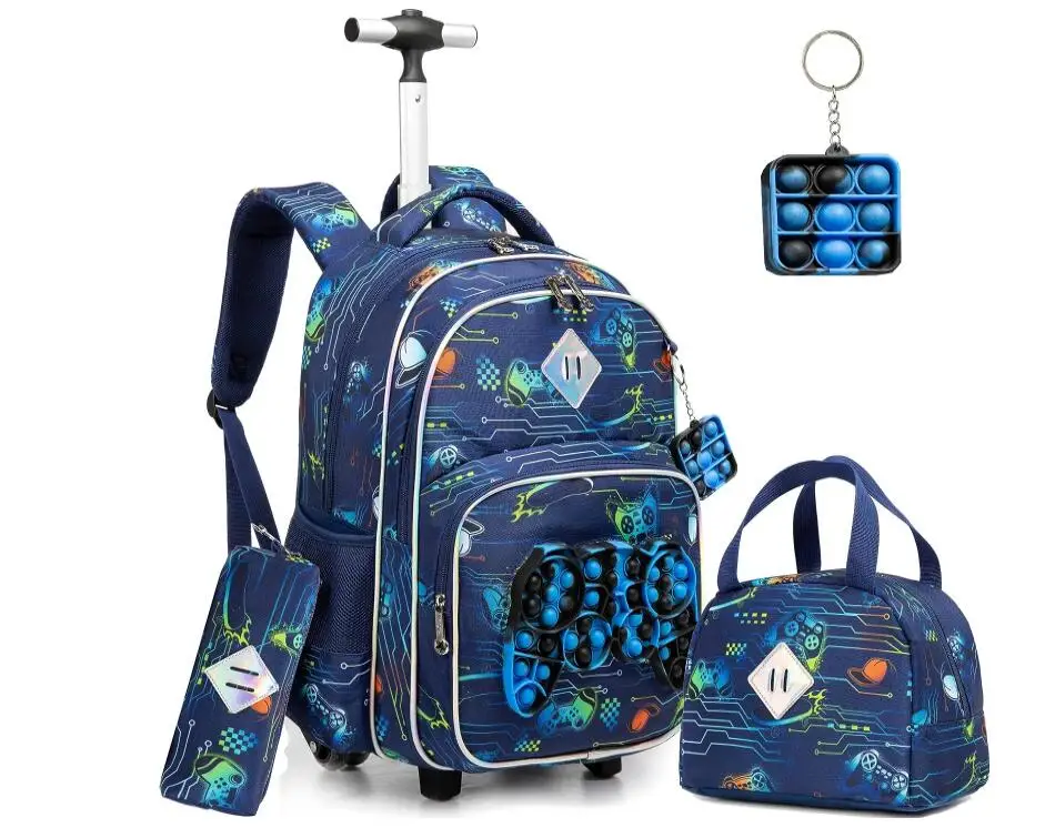 Kids Rolling Suitcase Rolling Backpack Set With Lunch Bag Pen Bag School Wheeled  Backpack for Boys School Trolley Bag For Girl