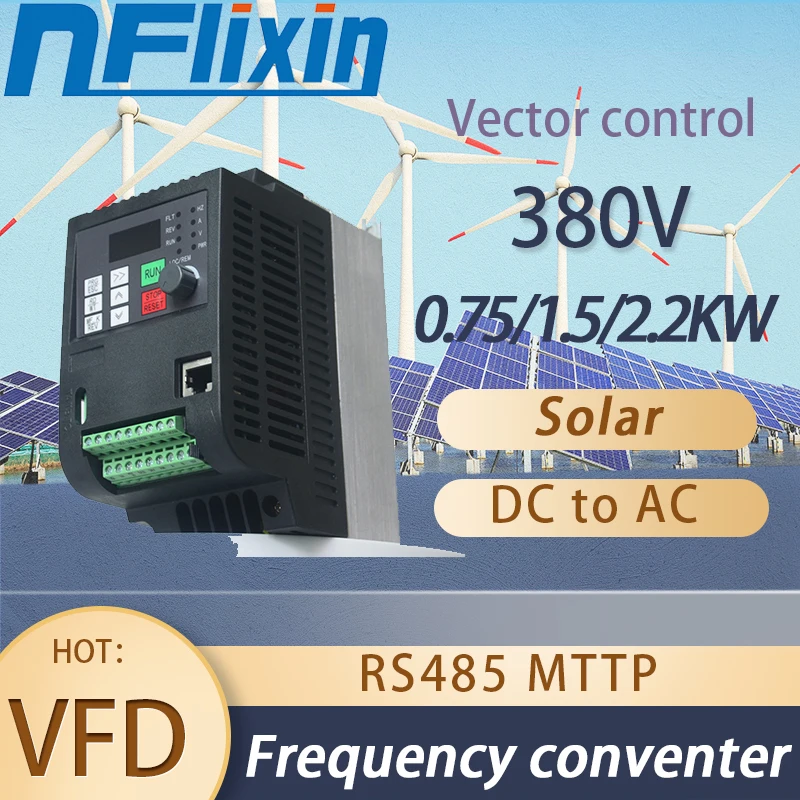 Photovoltaic solar inverter DC to AC three-phase Frequency converter 380v 0.75/1.5/2.2kw, VFD Frequency converter