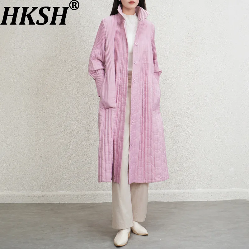 

HKSH Autumn Winter New Women Padded Coat Pleated Turn-down Collar Single Breasted Versatile Thickened Casual Tide Jacket HK12000