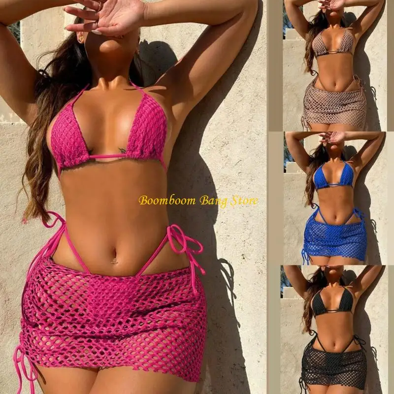 

270C 3 Pcs Bathing Suit for Women Solid Color Swimwear Female Push Up Swimsuit