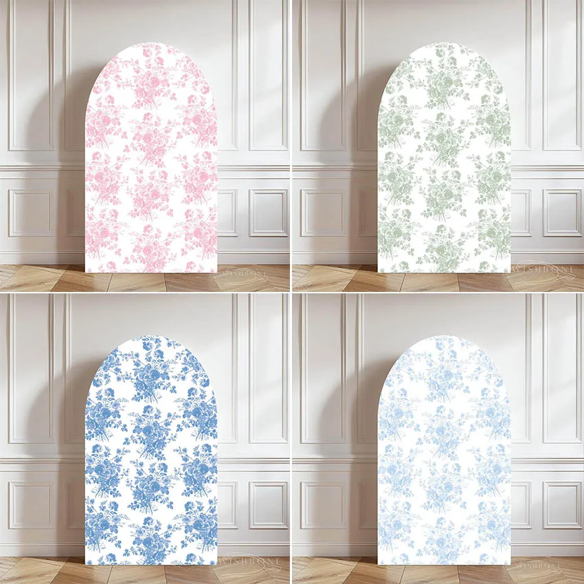 

Mehofond Custom 2-Sided Pink Blue Floral Toile Kids Birthday Party Baby Shower Covers Chiara Arch Wall Background Decor Backdrop