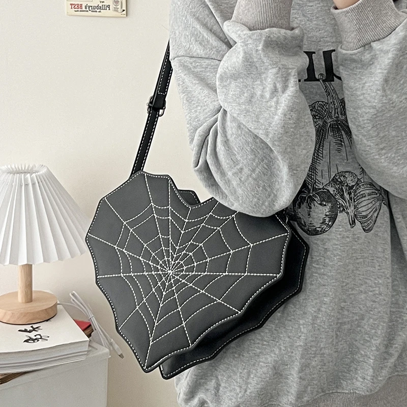 Gothic Style Shoulder Bag for Women Halloween Girls PU Leather Women\'s Backpack Cobweb Crossbody Bag Handbag Purse for Women