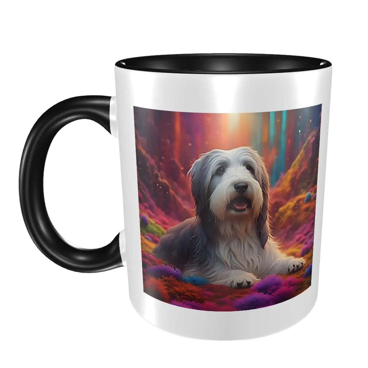 

Бородатая собака-колли в красочной кружке с природой, забавные керамические кофейные чашки, чайные кружки, чашка для молока, посуда для напитков, подарок для друзей