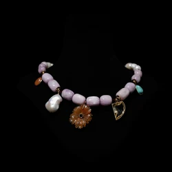 Amorita Boutique Vintage Baroque pearl natural stone flower necklace for women.