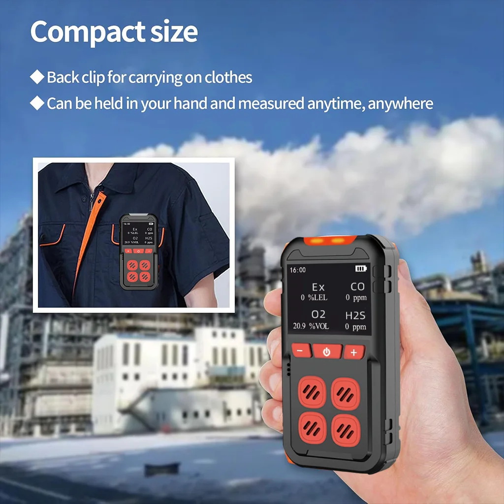 MS02 เครื่องตรวจจับก๊าซ 4 Gas Monitor (H2S CO LEL O2) การสั่นสะเทือน Visual Audible สัญญาณเตือนอายุการใช้งานแบตเตอรี่ยาวนานความปลอดภัยป้องกันการระเบิดสําหรับทํางาน