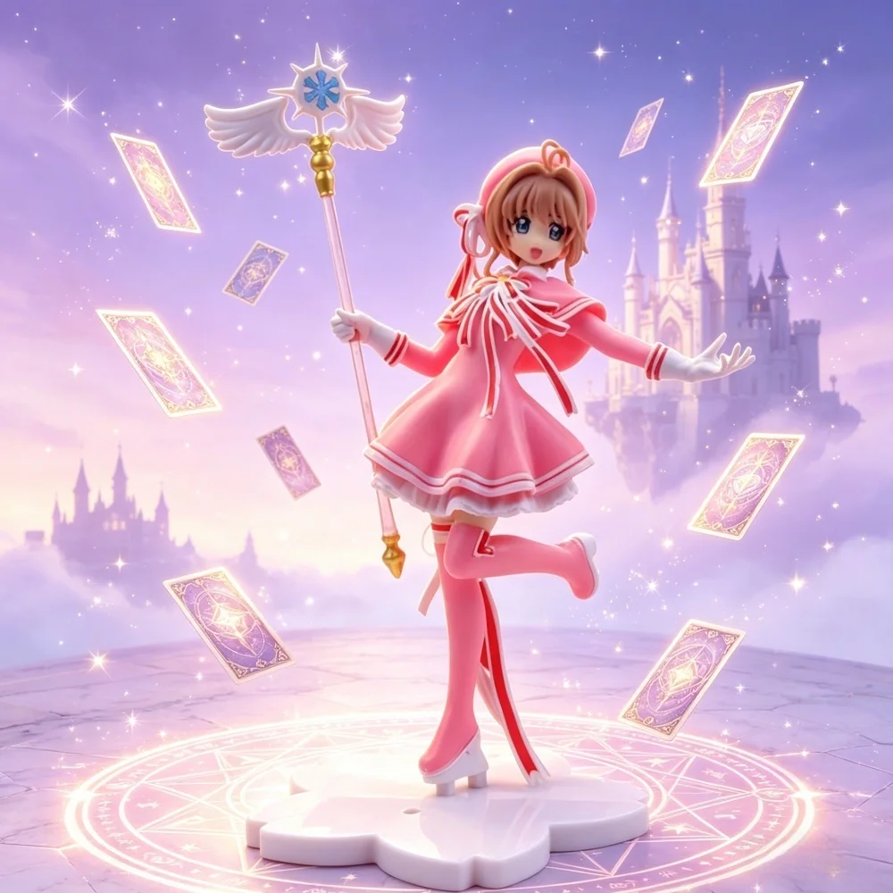 Anime Niedliche Rosa Card Captor SAKURA Actionfiguren Modelle PVC-Figur Modell Auto Tortendekoration Zauberstab Mädchen Spielzeug Geschenk