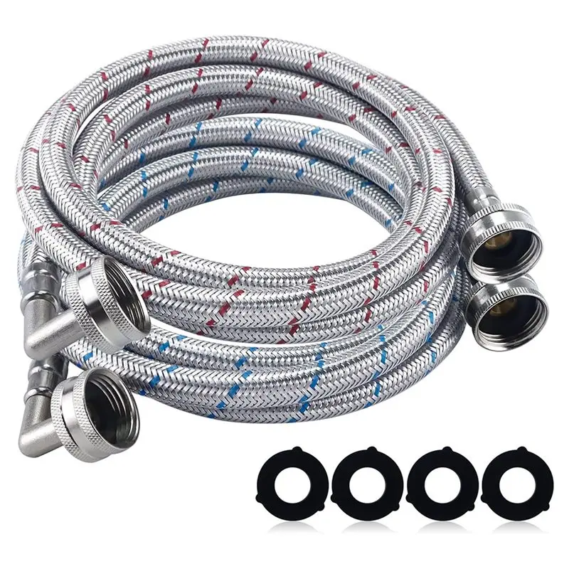 B83B-Washing Machine Inlet Hose- 1.5-Meter Long, 90-Degree Elbow, 2-Pack, Hot And Cold Water Supply, Burst-Proof Design