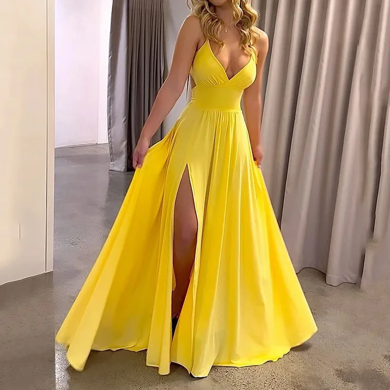 MsChuh Damen V-Ausschnitt Spaghettiträger Kleid 5