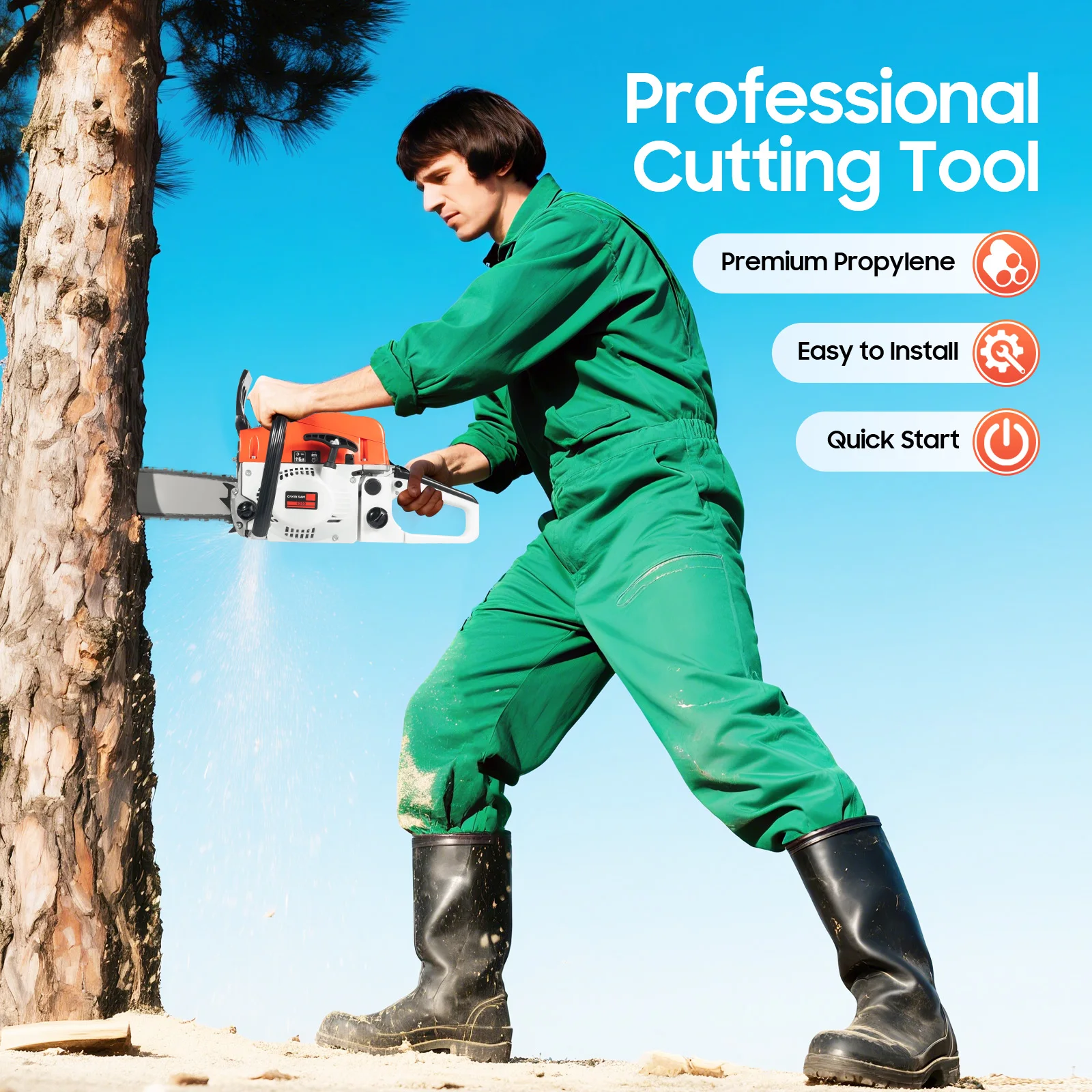 Chainsaw 20 Inch Chain Saw Professional Cutting Tool 2-Stoke Engine 52cc Saw Machine Suitable for Ranches, Farms, Etc