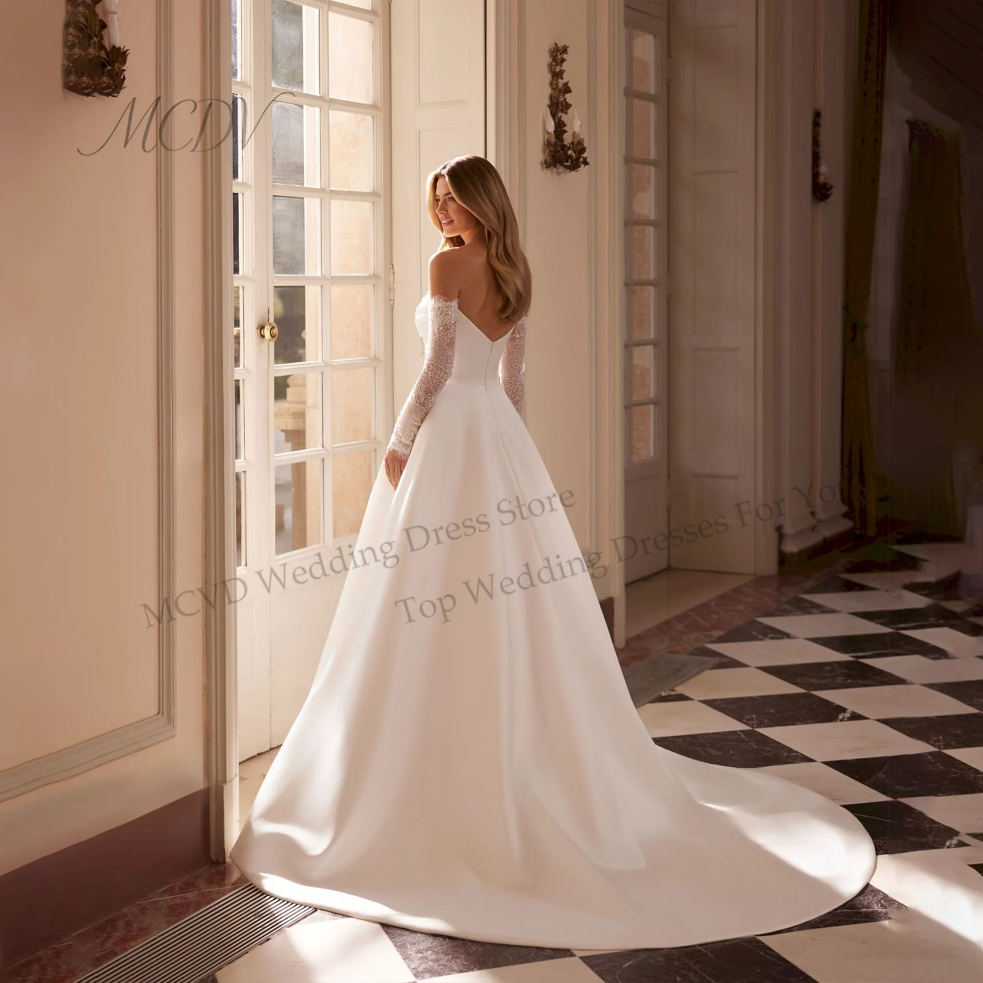 Off Shoulder Satin Wedding Dresses 2026 Detachable Sleeve Sweetheart Slit Bride Gowns A-Line Elegant Robe De Mariee Customized