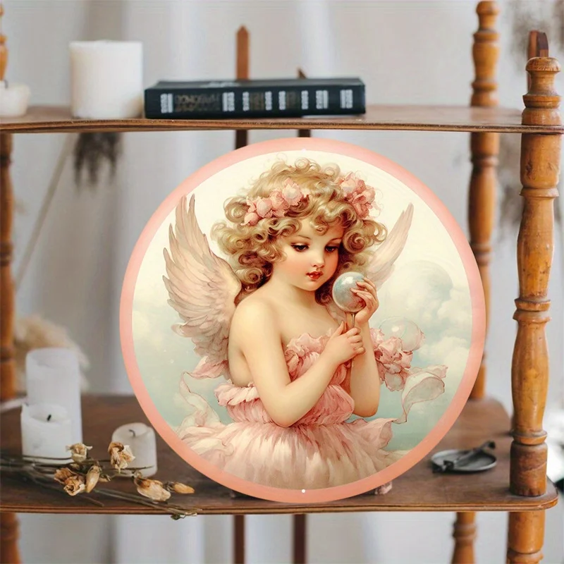 Aluminum Metal Sign Cupids, Bow, Sweets and Treats, Circular Mark, Suitable for Living Room, Wall, Home Decoration, 8in, 11.8in