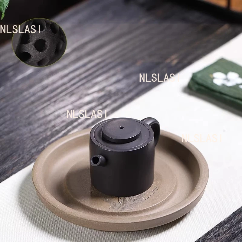 

100ml Black Purple Clay Teapot Chinese Yixing Straight Tube Teapot Internal Push Hole Through Follicular Teapot Kungfu Tea Set
