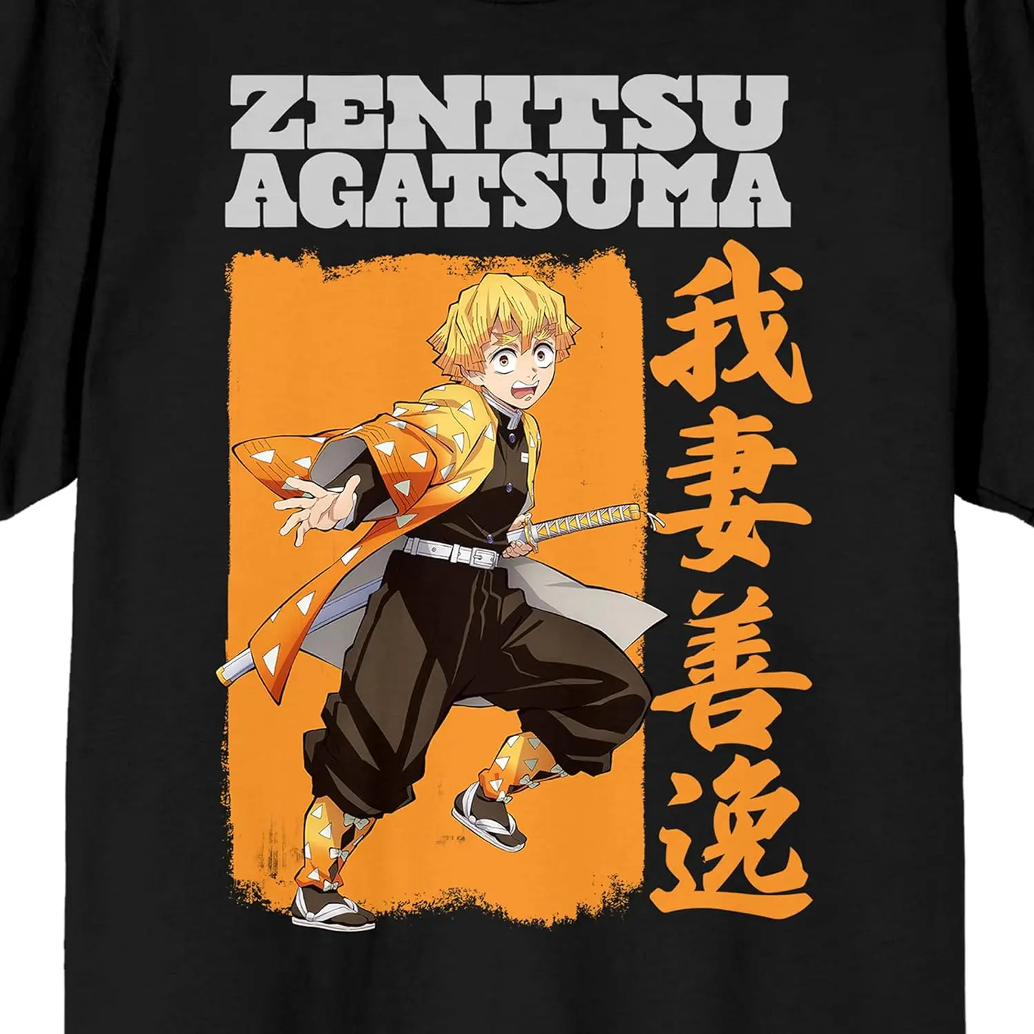 Demon Slayer Zenitsu Agatsuma Crew Neck Short Sleeve Men’s Black T-Shirt