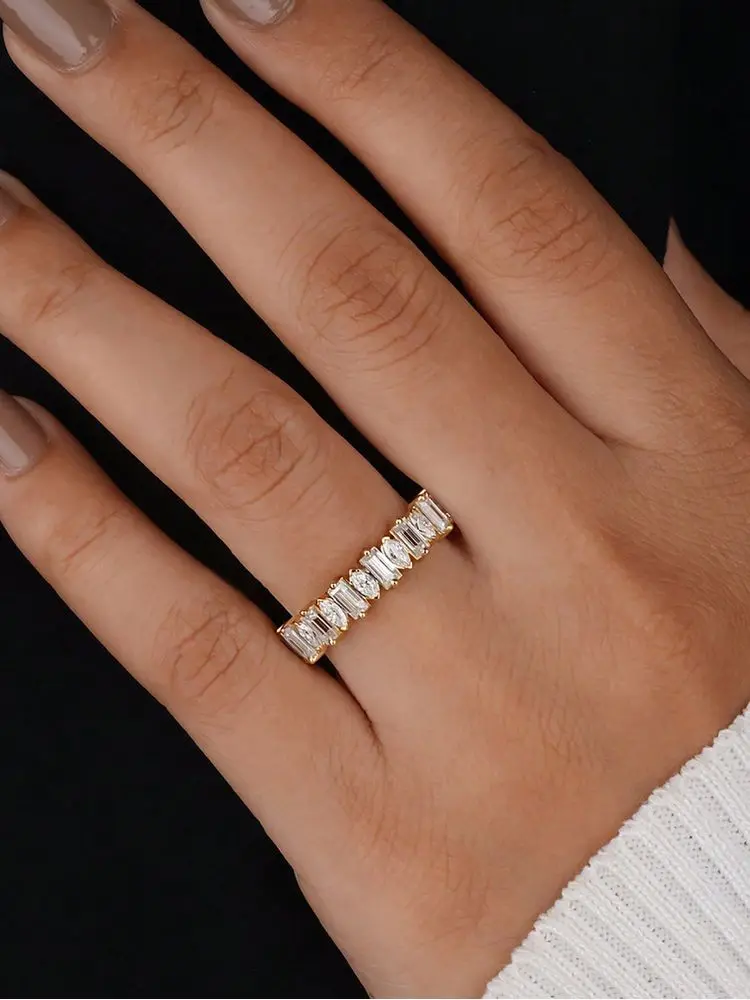 925 فضة ذهبي مستطيل ماركيز الزركون خاتم للنساء المشاركة الزفاف بسيط جودة عالية غرامة مجوهرات #5