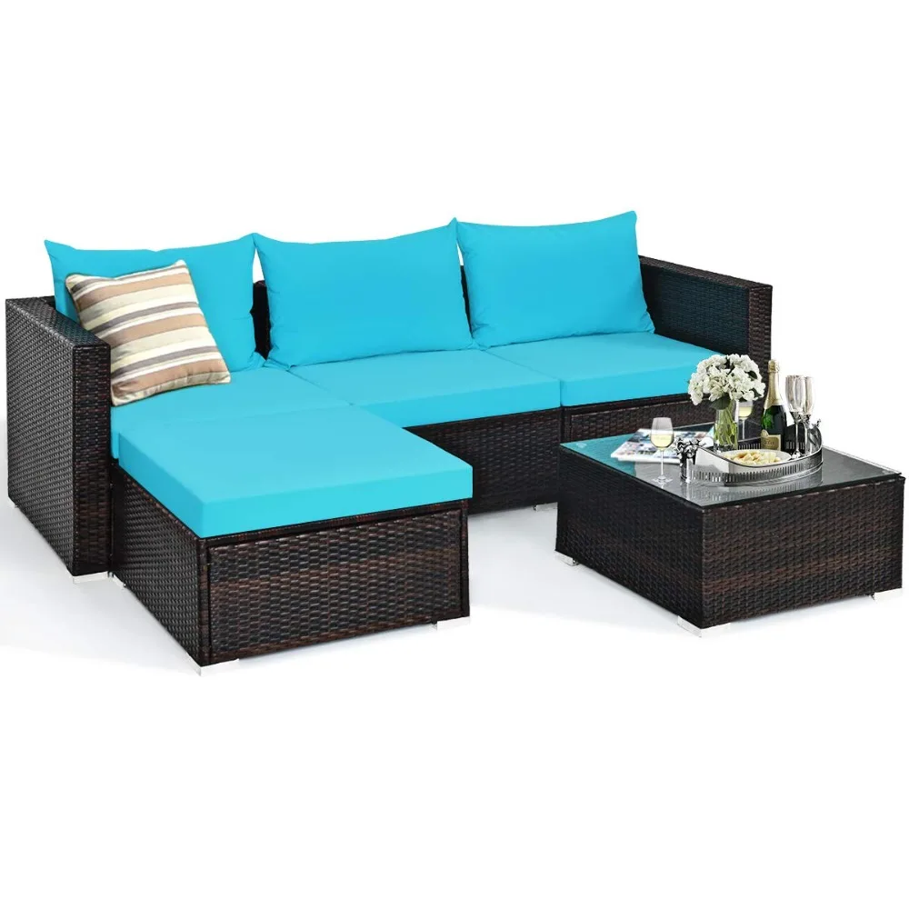 

5-piece Outdoor Patio Furniture Set, Rattan Sectional Sofa, Customizable