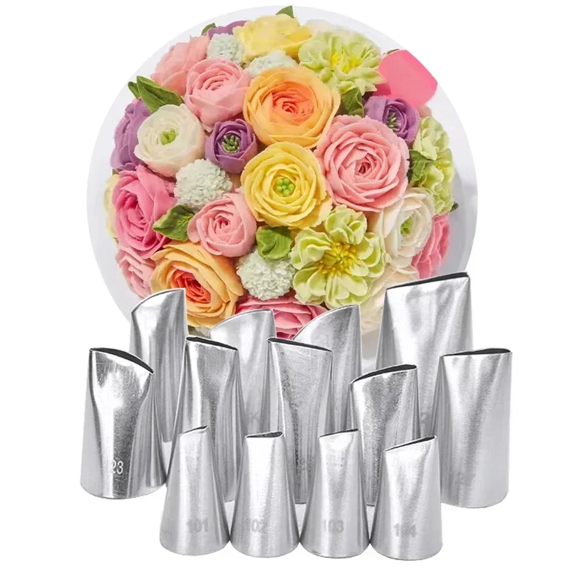 

13pcs Rose Petal Pastry Nozzles Bag For Cake Decorating Cupcake Cream Icing Piping Tips Confectionery Rose Flower Cake Nozzle