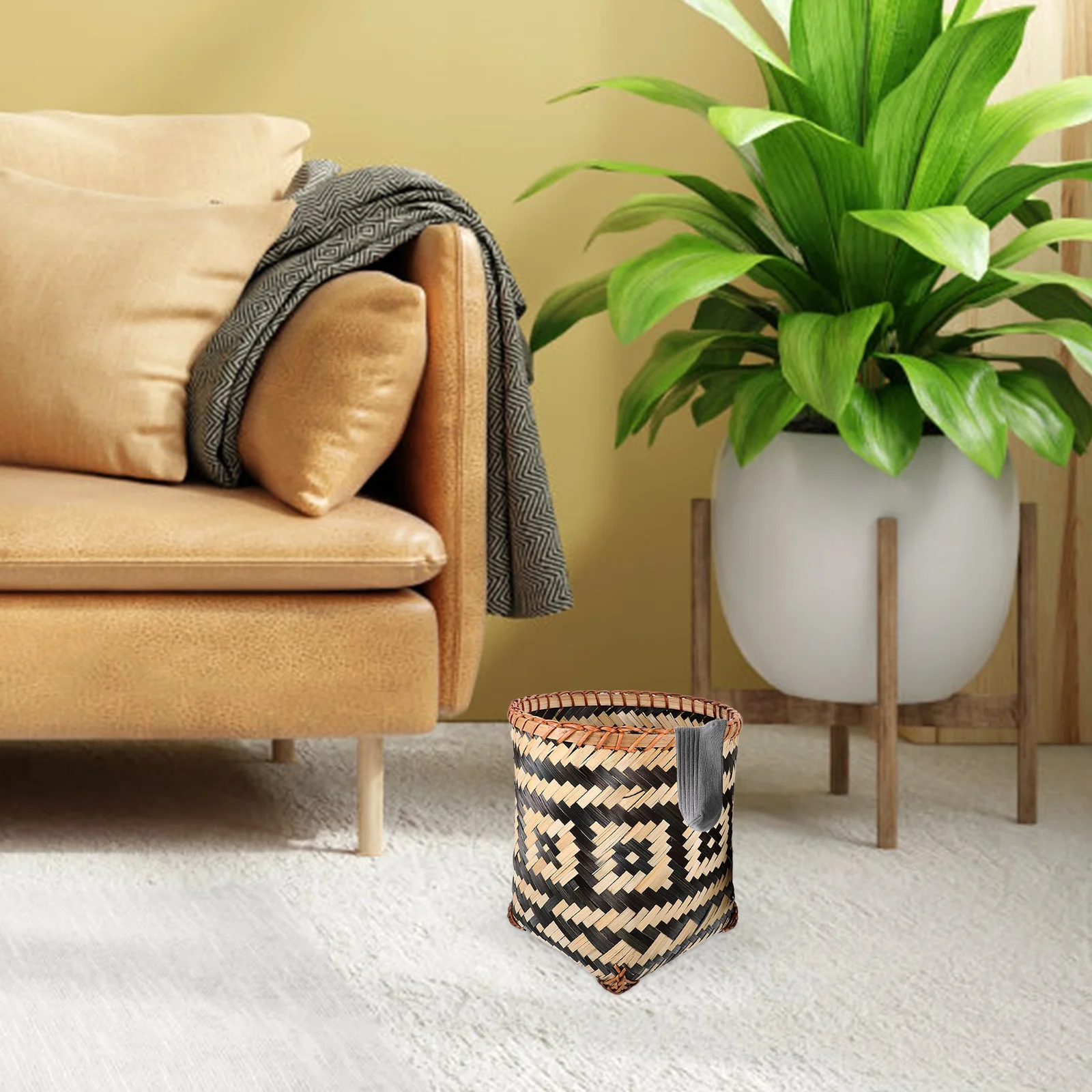 

2pcs Bamboo Trash Can Woven Basket Large Mouth Garbage Holder Farmhouse Style Storage ganizer for Toys Clothes Flower