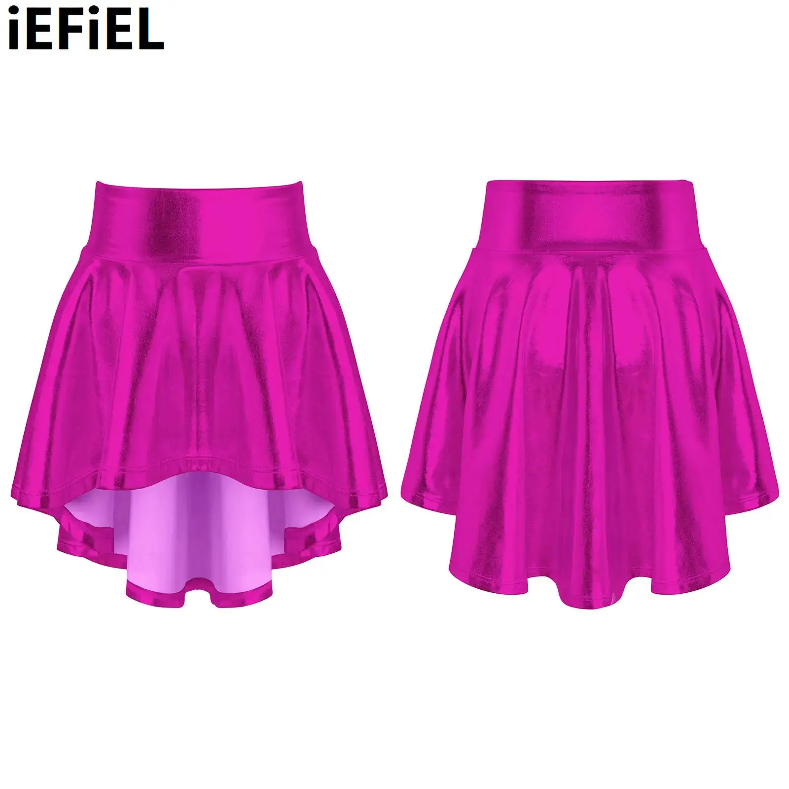 

Kids Girls Tuxedo Ruffle Dance Skirts Irregular Hem Dance Skirt Elastic Waistband Bronzing Cloth Solid Color Stylish Clothing