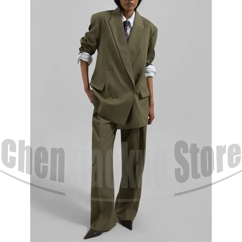 

Женский двубортный костюм большого размера, уличная одежда, стильная повседневная официальная одежда для вечеринок, повседневные модные брючные костюмы из двух предметов