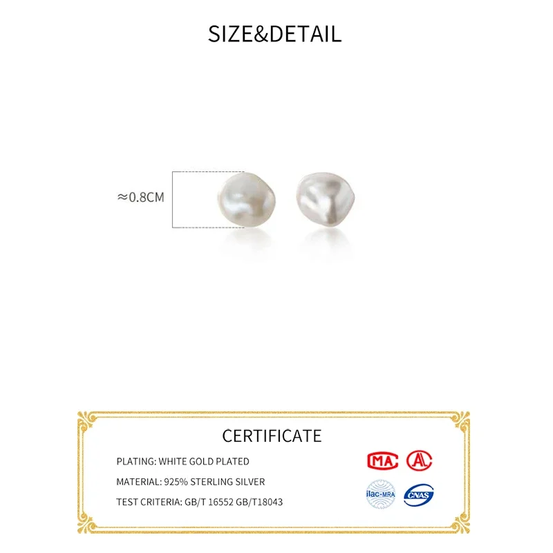 INZATT orecchini a bottone con perle irregolari in vero argento Sterling 925 per le donne accessori minimalisti classici di gioielleria raffinata