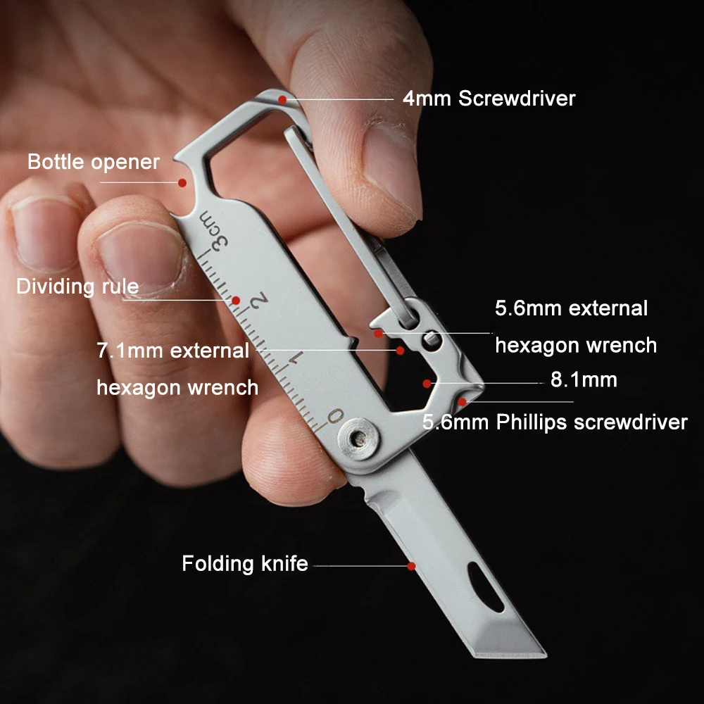 9 In 1 Keychain EDC Multitool Folding Knife Mini Multipurpose Pocket Utility Knife Portable Camping Survival Gadgets Box Cutter