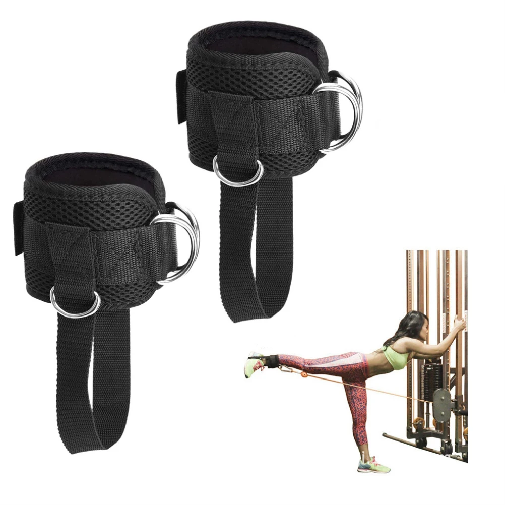 

1 пара ремешков на щиколотке для крепления тросовой машины, регулируемая манжета на щиколотке в тренажерном зале с 4 D-образными кольцами для тренировок на ягодицах и ягодицах