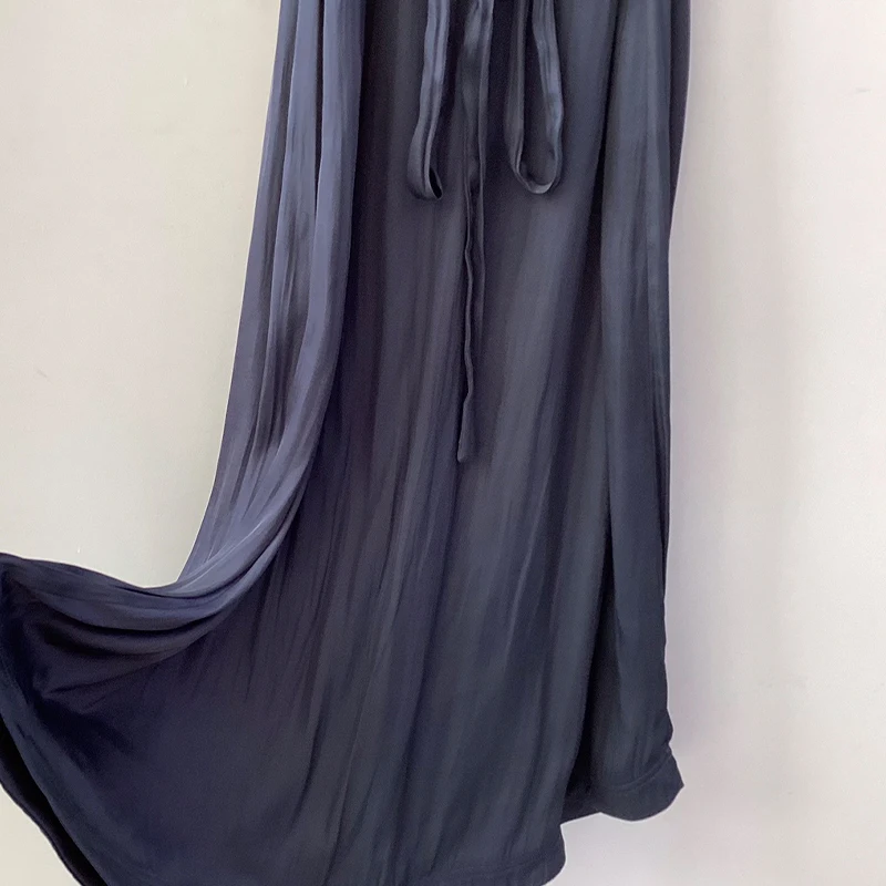 Zadig Vintage Robe Women Fashion Navy Blue Sleeveless Casual Long Dress Female Spring Summer Fashion Crew Neck Ladies Long Robes