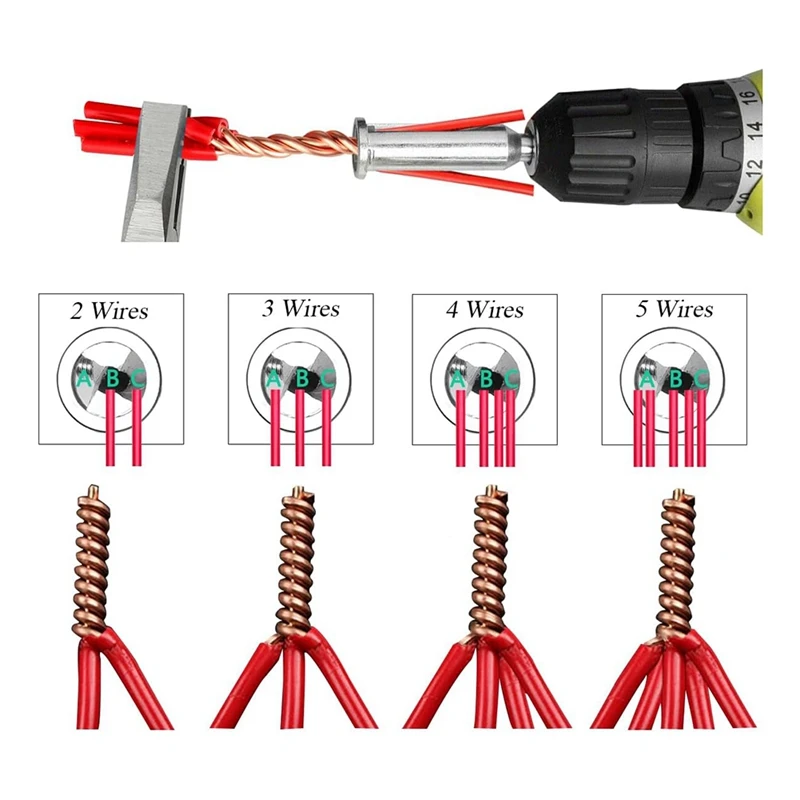 Wire Stripping And Twisting Tools For Drilling, Manual Wire Stripper And Wringer, 2-6Directions Simultaneous Stripping 2Pc