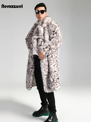 Nerazzurri Winter Oversized Colorful Muliticolored Thick Warm Fluffy Faux Fur Coat Men Luxury Designer European Clothes 2023